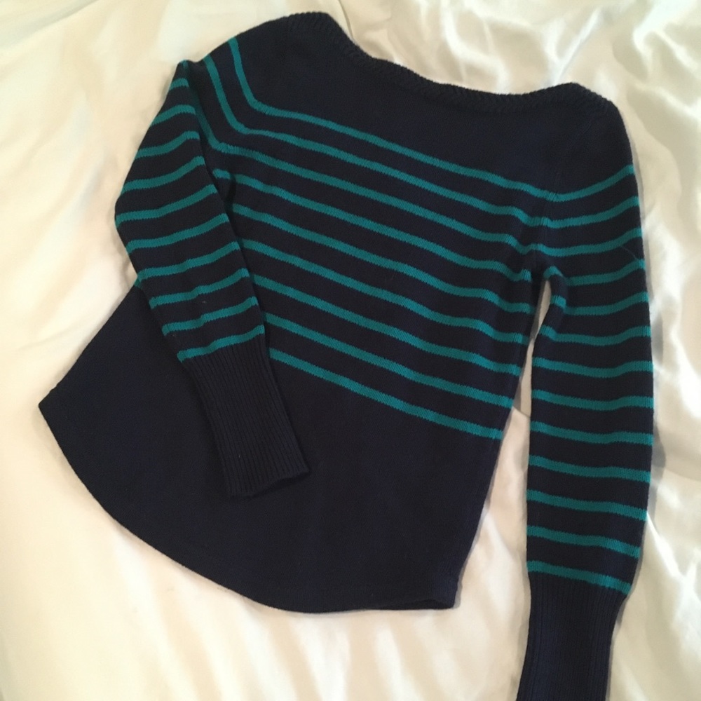 LOFT XS navy and green striped sweater
